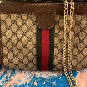 ⭐️ Gucci GG vintage authentic canvas Velcro pouch classic print